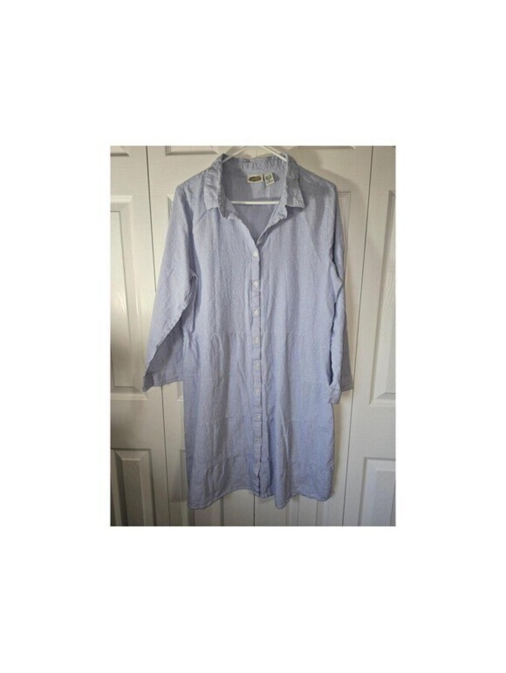 Collections Etc. XL Blue and White Striped Button-Up Shirt Dress